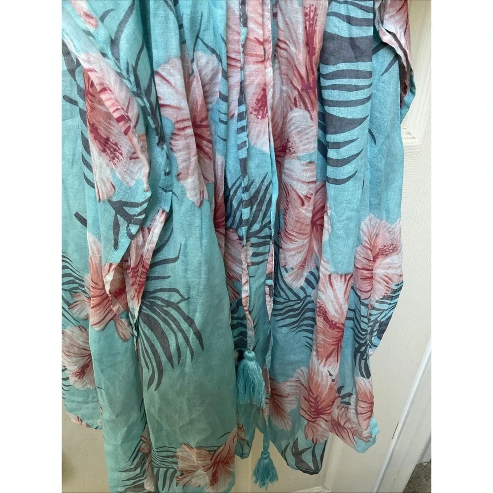 Debbie Katz South Beach Coverup 100% Cotton Tropical Print Flutter Sleeve Resort